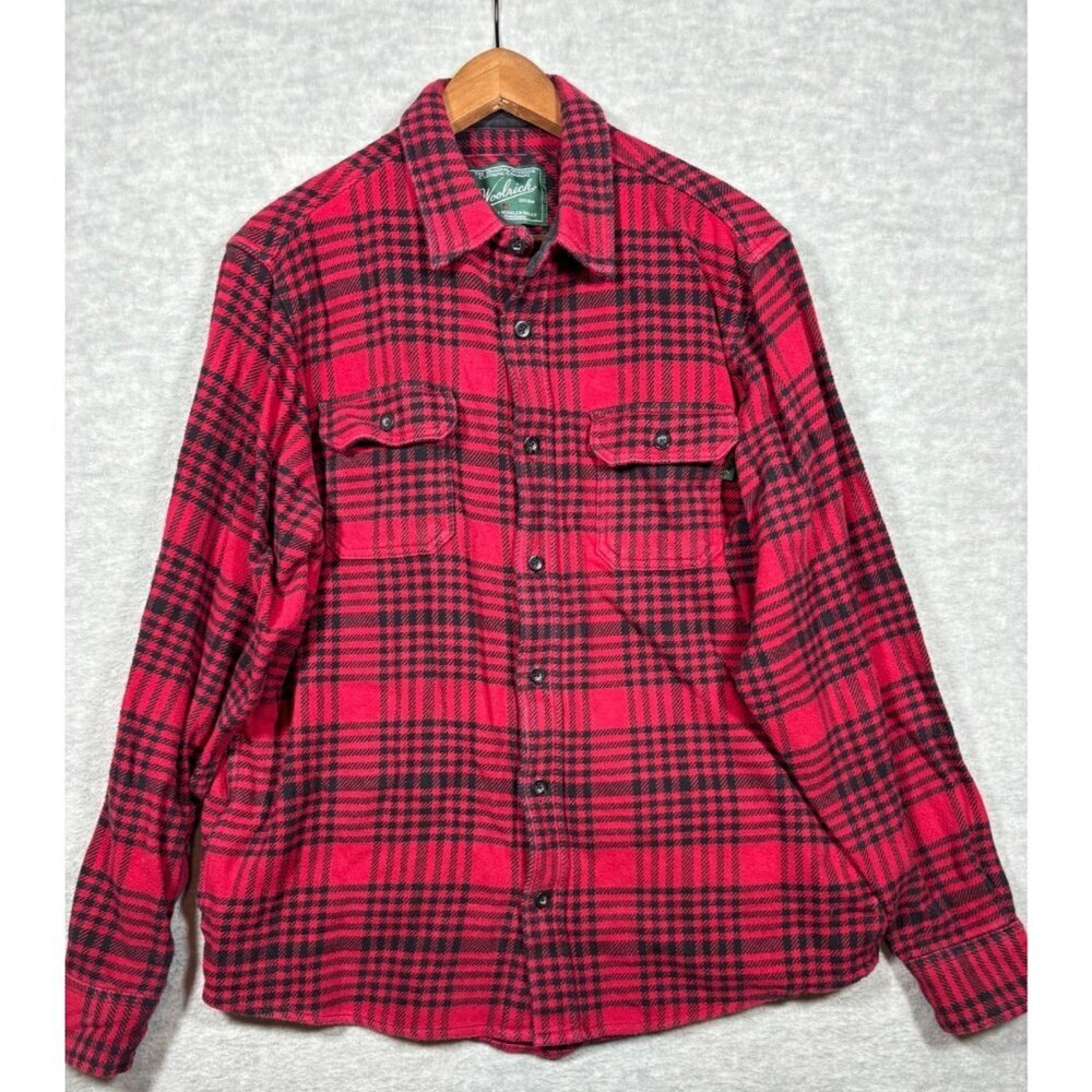 Woolrich Men's Red Plaid Flannel Shirt‎ Jacket L Cotton Shacket